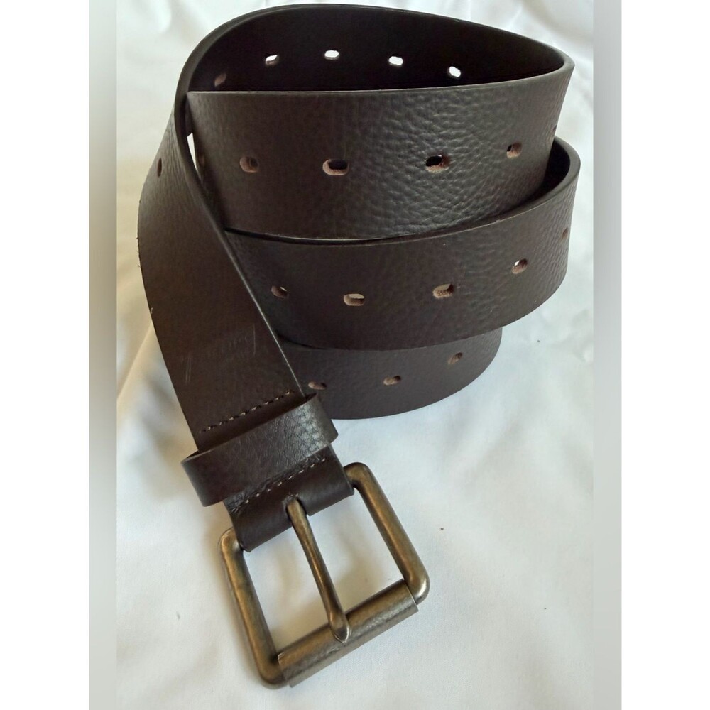 Dickies Dark Brown Leather Belt Brass Buckle Size 50 52